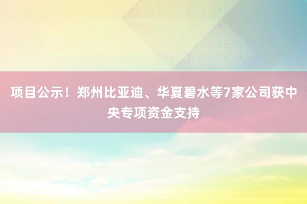 项目公示！郑州比亚迪、华夏碧水等7家公司获中央专项资金支持