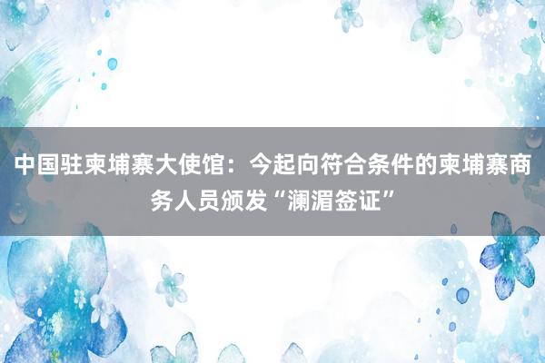 中国驻柬埔寨大使馆：今起向符合条件的柬埔寨商务人员颁发“澜湄签证”