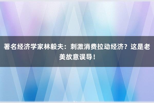 著名经济学家林毅夫：刺激消费拉动经济？这是老美故意误导！