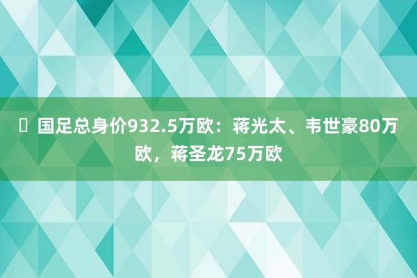 ️国足总身价932.5万欧：蒋光太、韦世豪80万欧，蒋圣龙75万欧