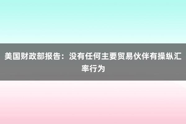 美国财政部报告：没有任何主要贸易伙伴有操纵汇率行为