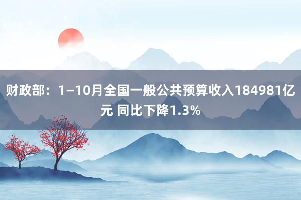 财政部：1—10月全国一般公共预算收入184981亿元 同比下降1.3%