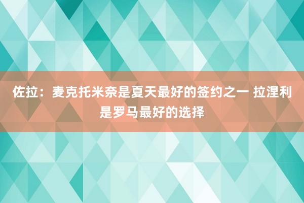 佐拉：麦克托米奈是夏天最好的签约之一 拉涅利是罗马最好的选择