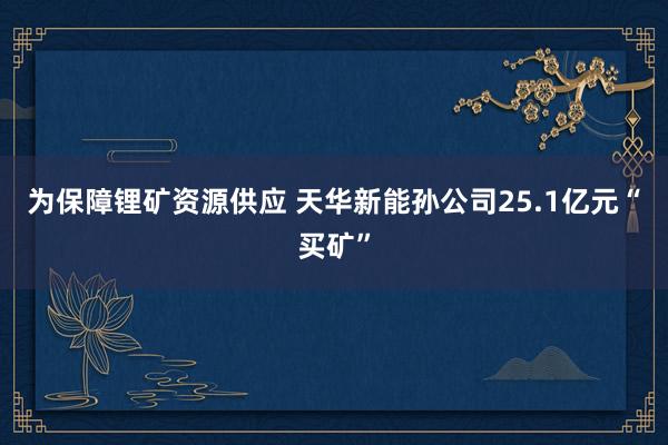 为保障锂矿资源供应 天华新能孙公司25.1亿元“买矿”