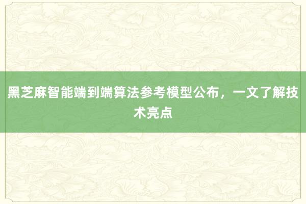 黑芝麻智能端到端算法参考模型公布，一文了解技术亮点