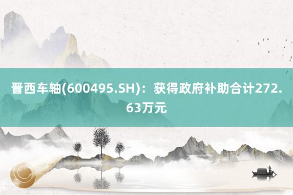 晋西车轴(600495.SH)：获得政府补助合计272.63万元