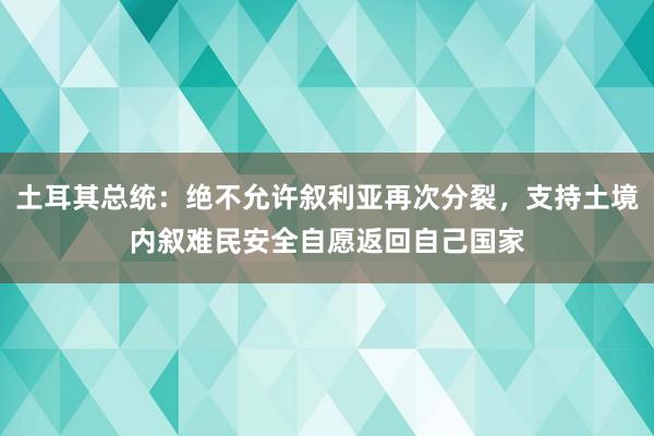 土耳其总统：绝不允许叙利亚再次分裂，支持土境内叙难民安全自愿返回自己国家