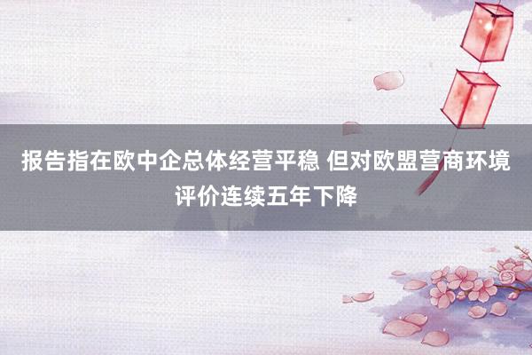 报告指在欧中企总体经营平稳 但对欧盟营商环境评价连续五年下降